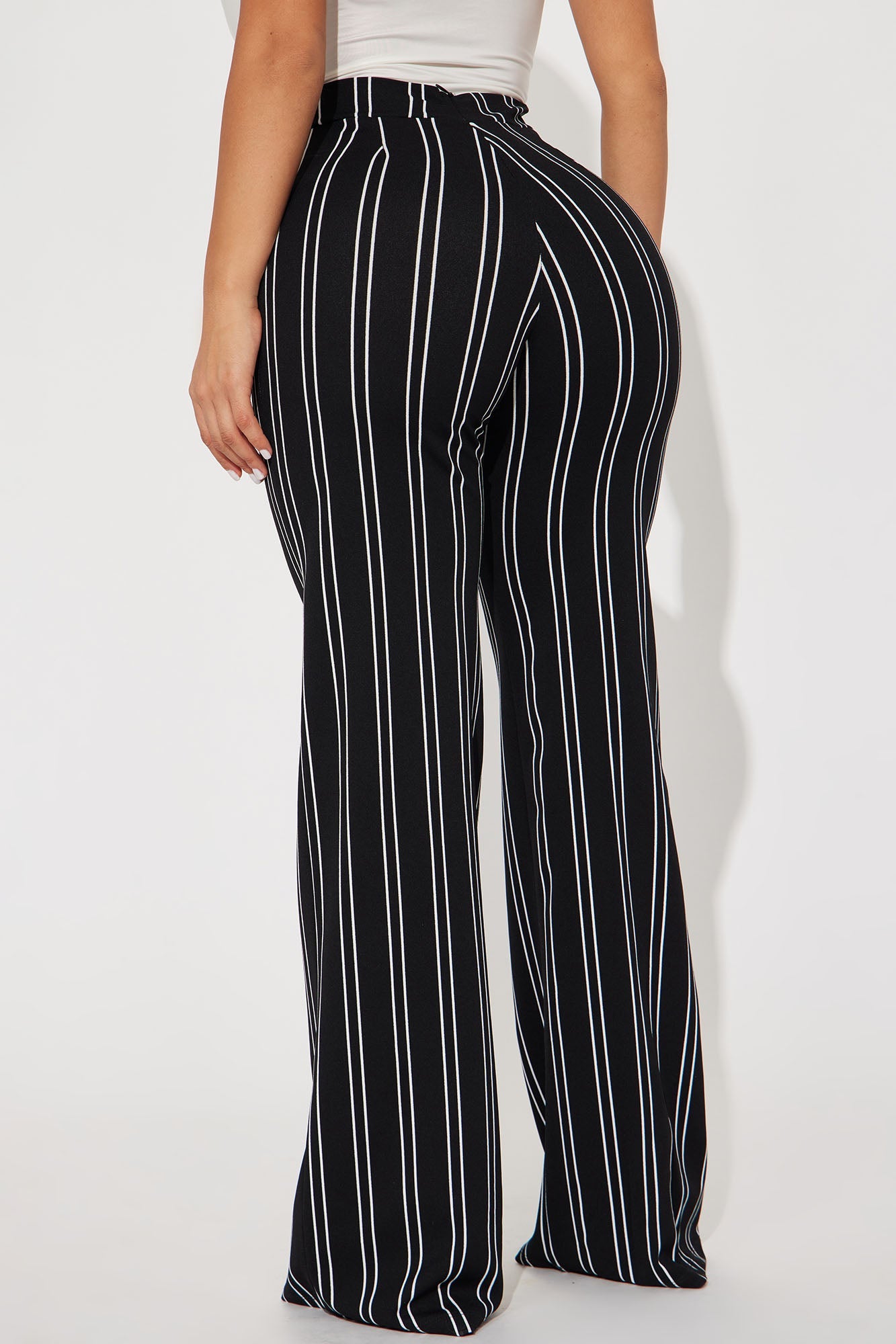 Black/White-High Waisted Striped Dress Pants