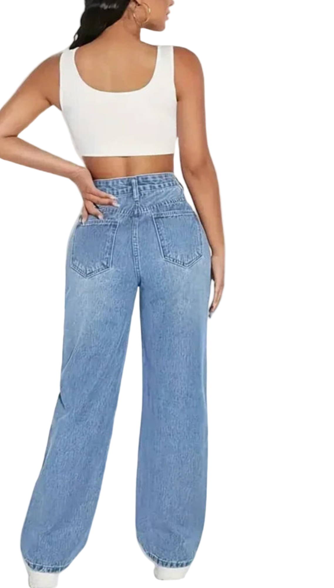 Washed Blue- Straight Loose Fit High Waist Jeans