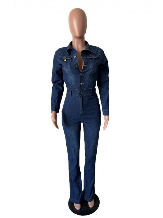 Flared Leg Denim Jumpsuit