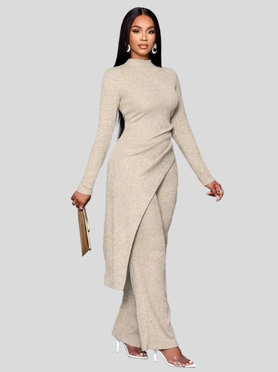 Asymmetric High-neck shirt and Pants Set