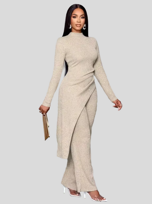 Asymmetric High-neck shirt and Pants Set