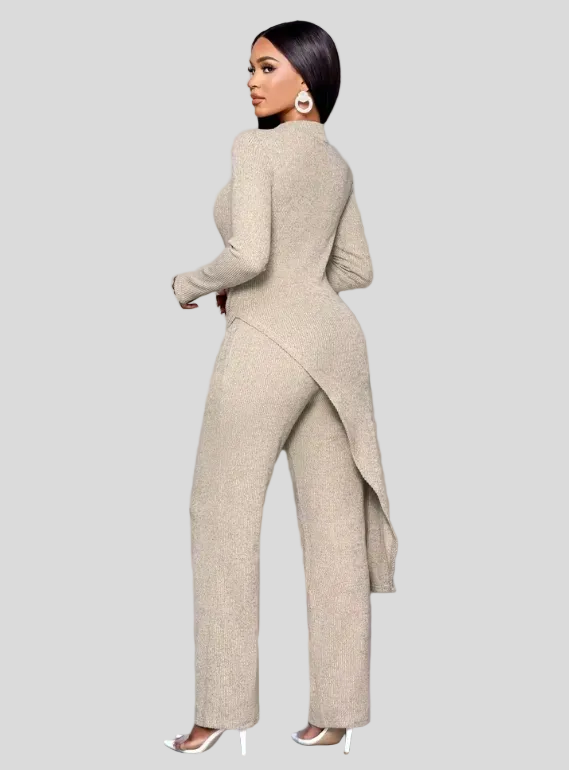 Asymmetric High-neck shirt and Pants Set